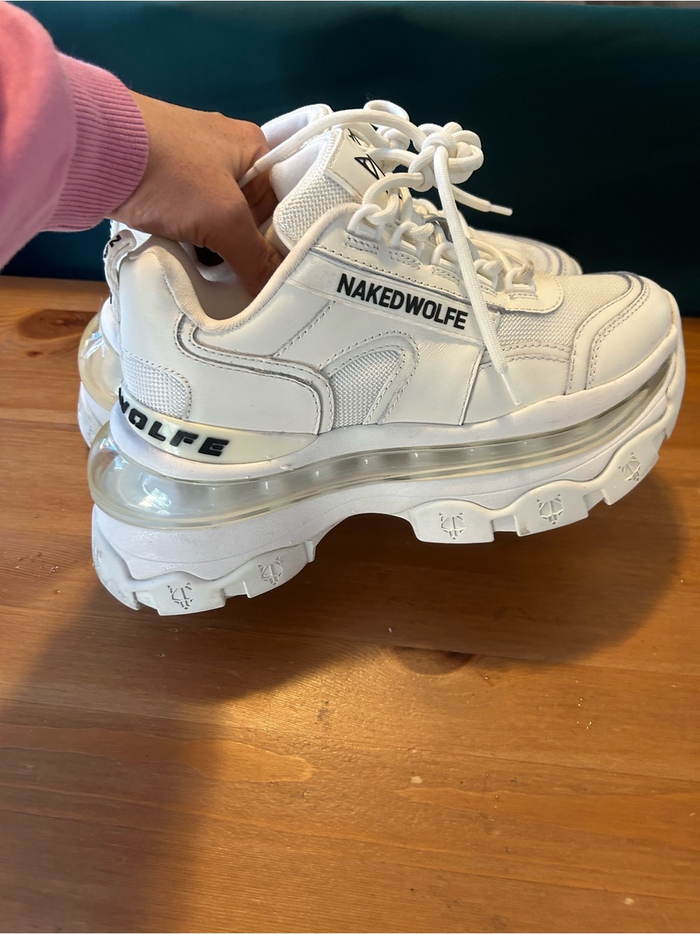 Naked Wolfe Fierce White Clear-Platform Sneakers Size 7